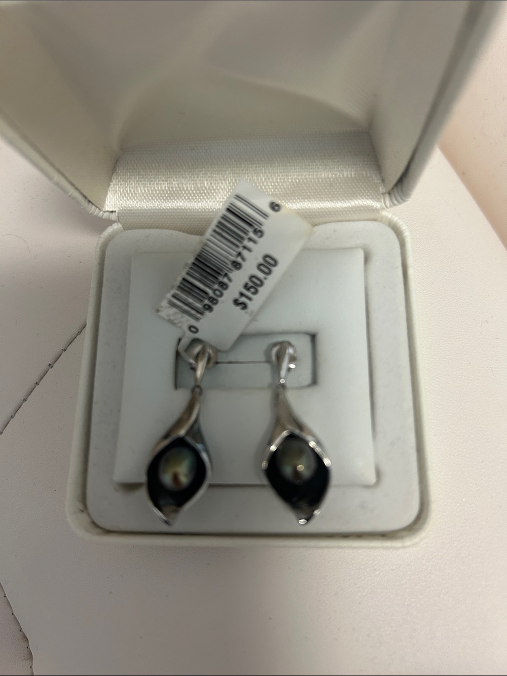 Sterling Silver Black Pearl Drop Earrings